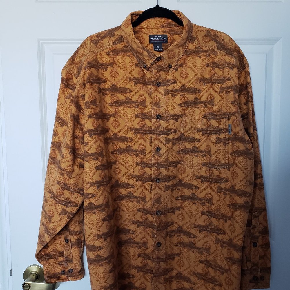 Woolrich Buckskin Southwest Fish Print Flannel Outdoor Shirt - Picture 1 of 9